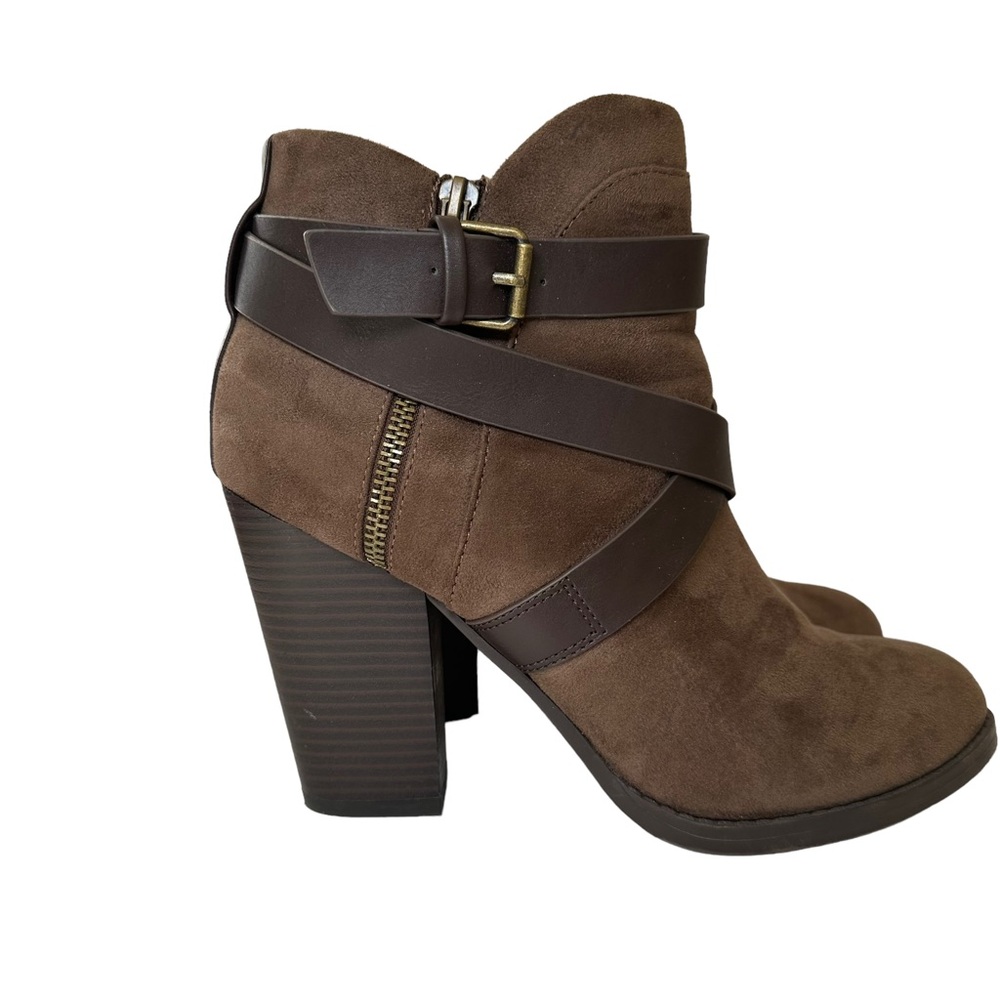 Charlotte Russ Brown Block Heel Ankle Boots Women’s 9.5 Faux Suede Faux Leather - Picture 9 of 11